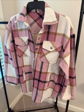 Pink Plaid Button-Up Shacket
